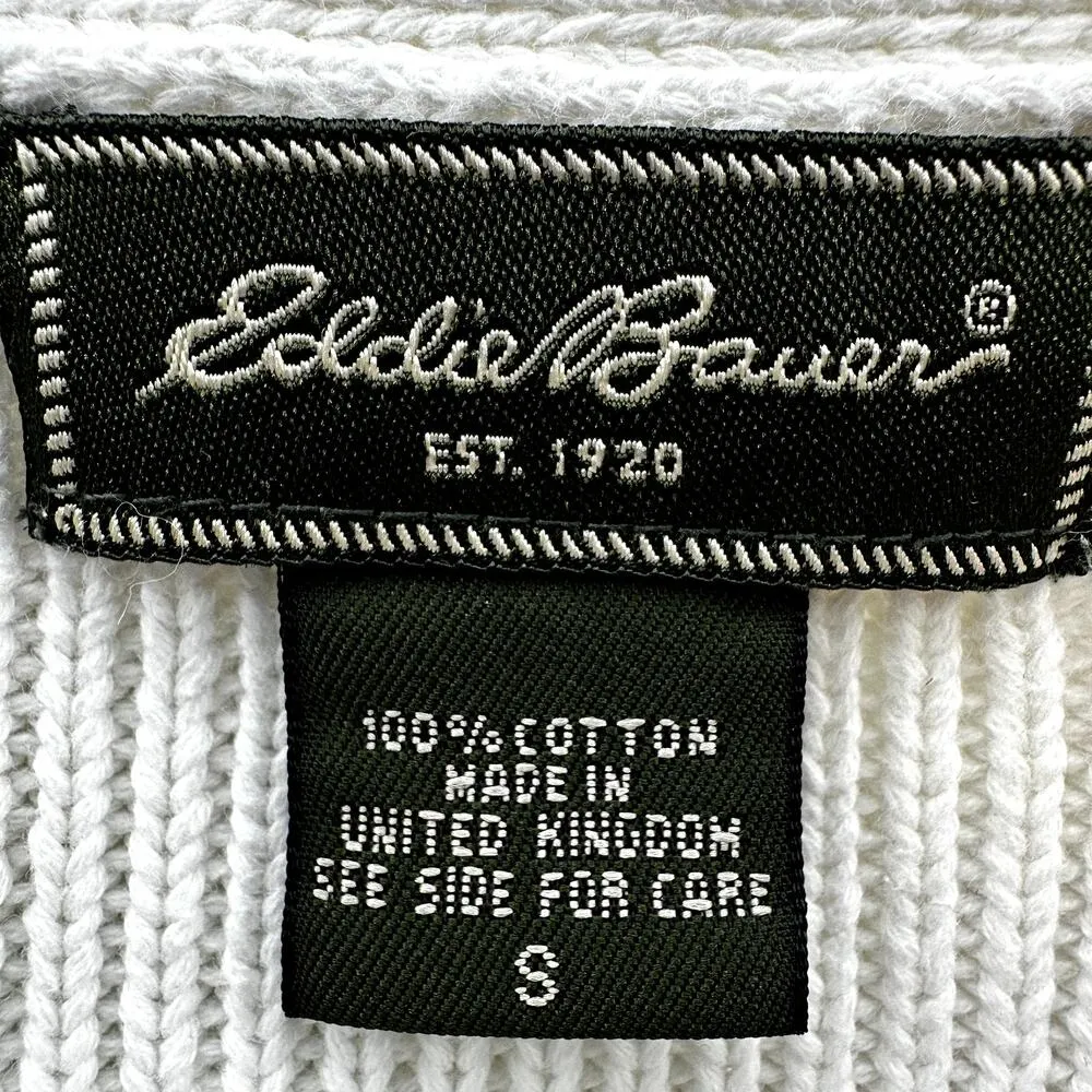 Eddie Bauer Ribbed Knit Pullover Sweater V Neck Stretch 100% Cotton White Small - Image 2