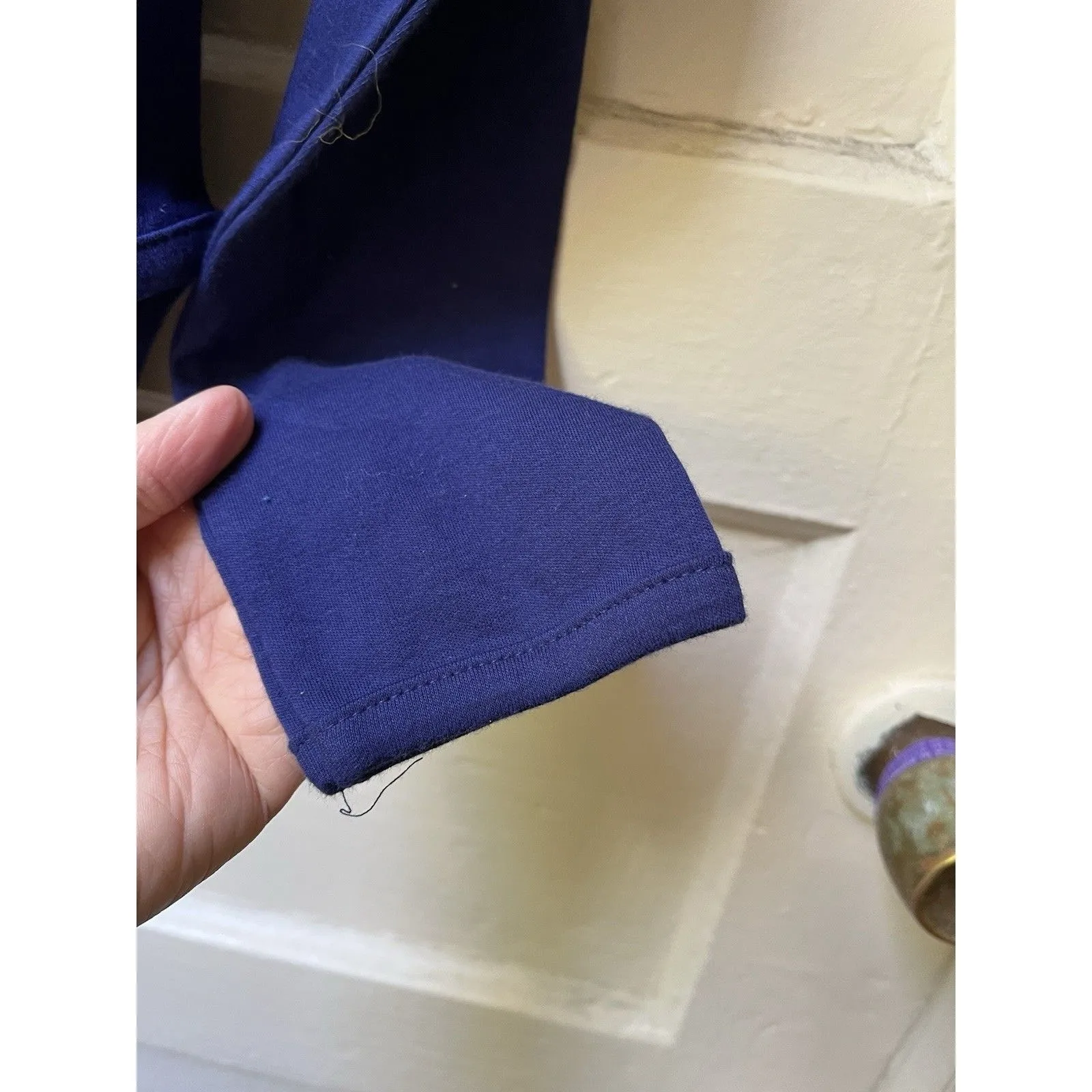 Vtg 90s Ann Taylor Crew Neck Bodysuit M Blue Cotton Long Sleeve Casual Office - Image 3