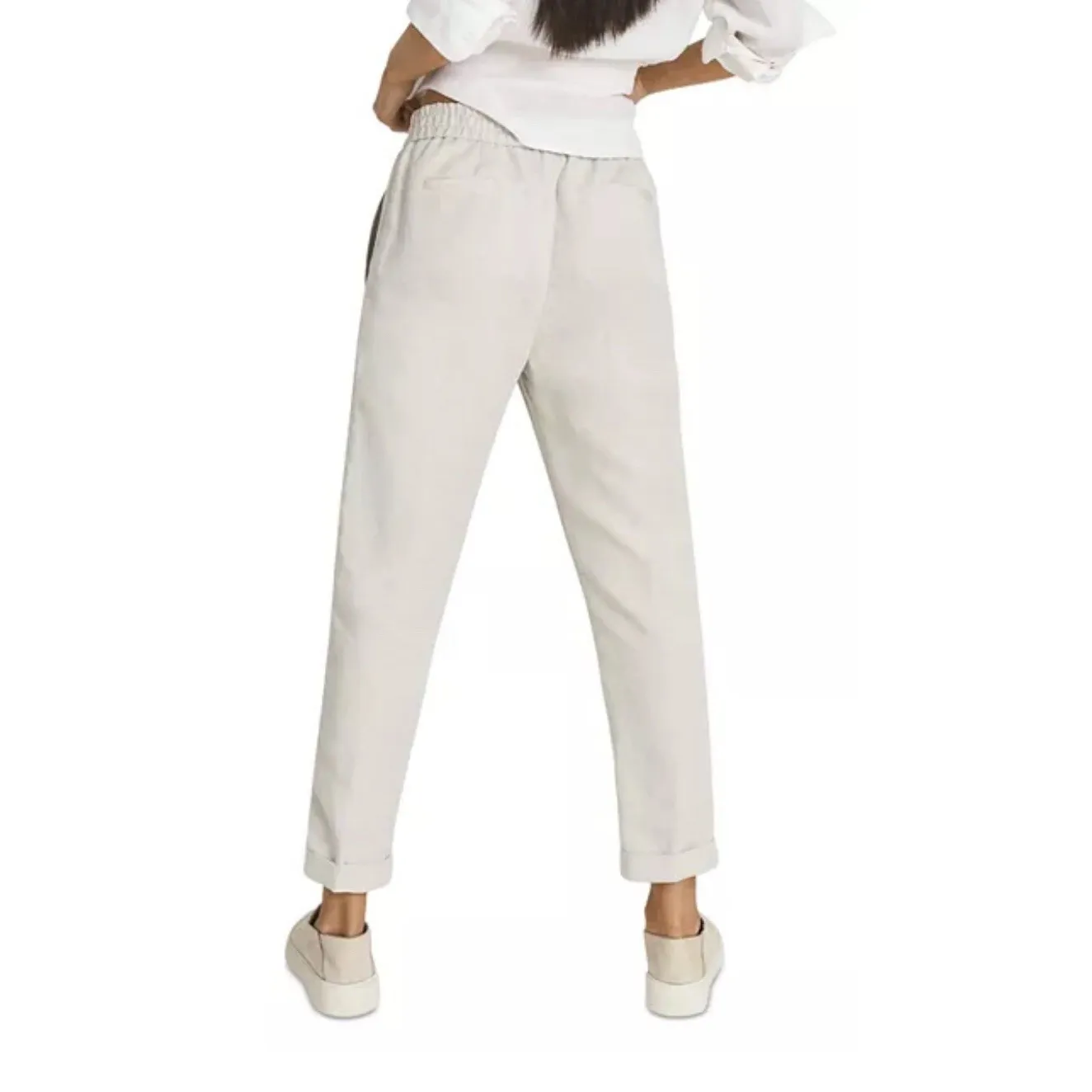 REISS Lily Pull-On Straight-Leg Trousers Button Fly Size 6 White Coastal - Image 3