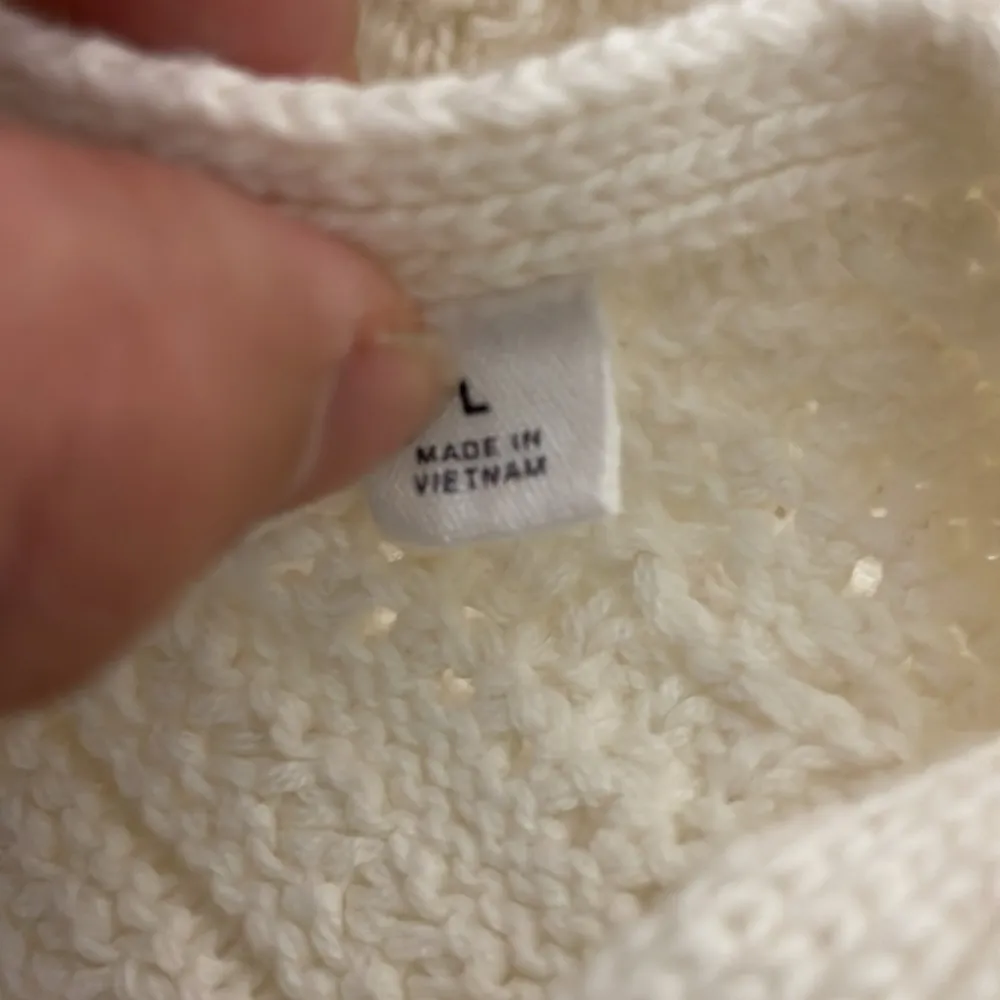 Gap Crochet Sweater Tank Cropped Ivory Frost Sleeveless Vneck Size Large - Image 5