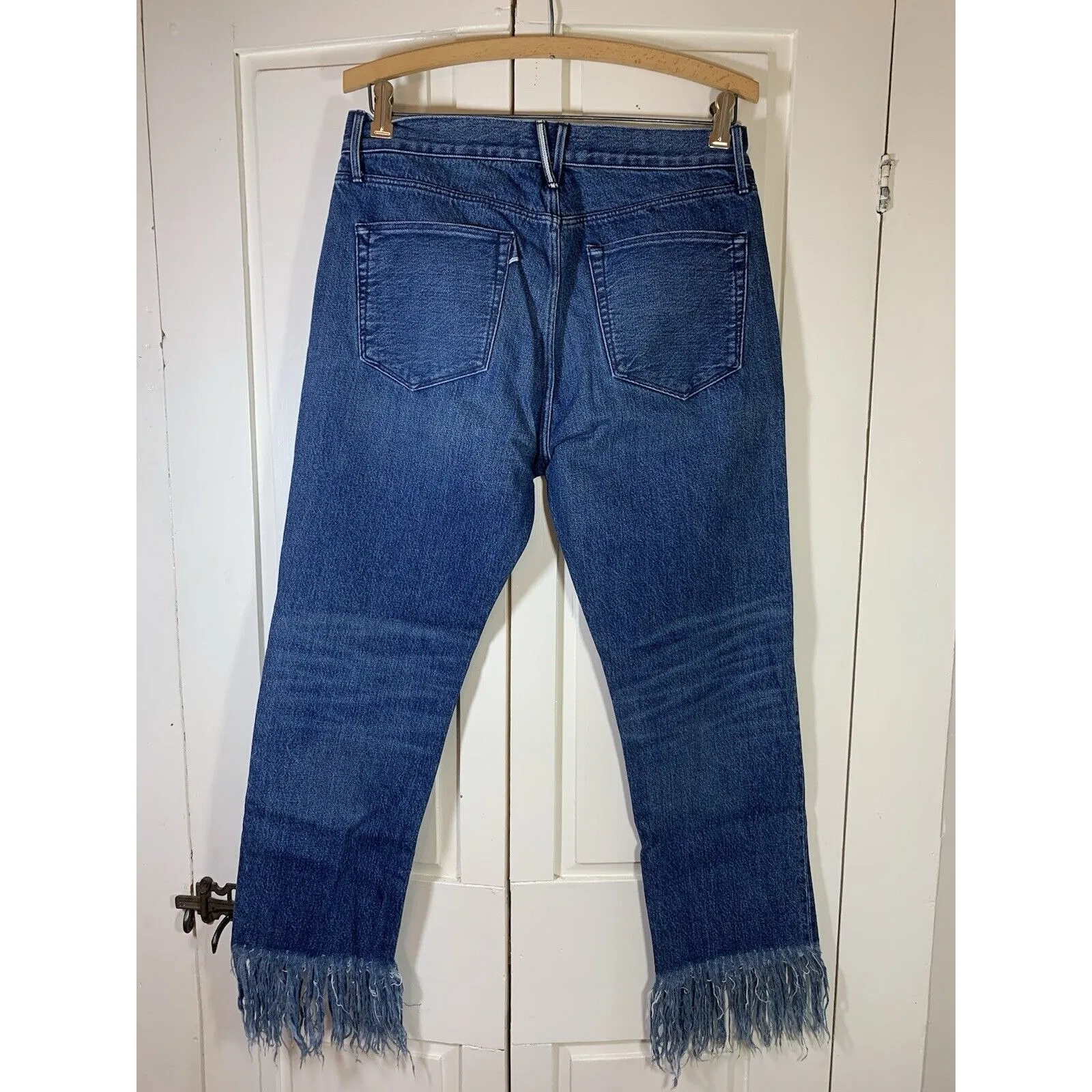 3X1 NYC Stella Jeans Womens 28x27 Dark Wash Fringe Raw‎ Hem Denim Made In USA Blue Size 28 - Image 4