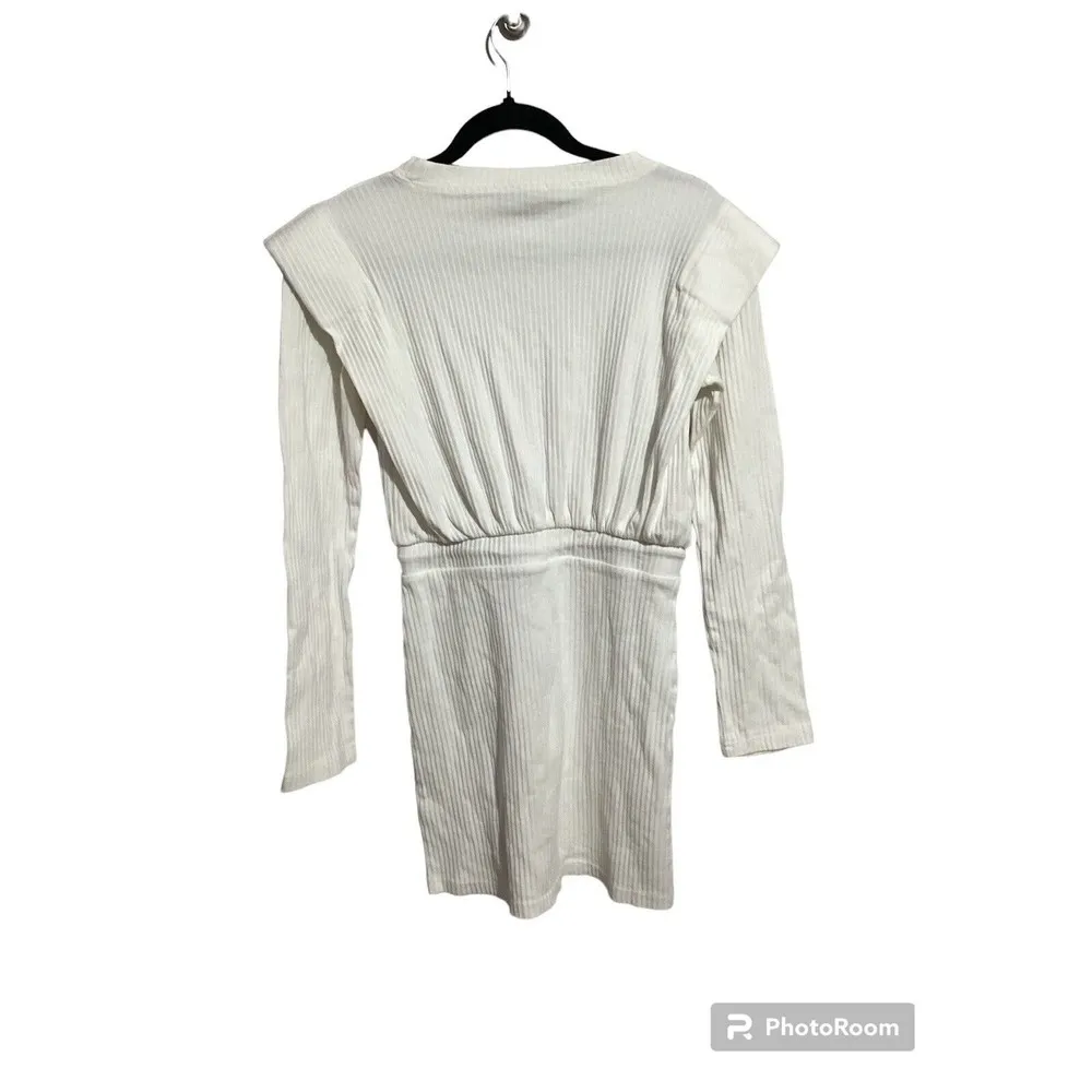 Misguided White Drawstring Waist Ribbed Mini Dress - Image 2