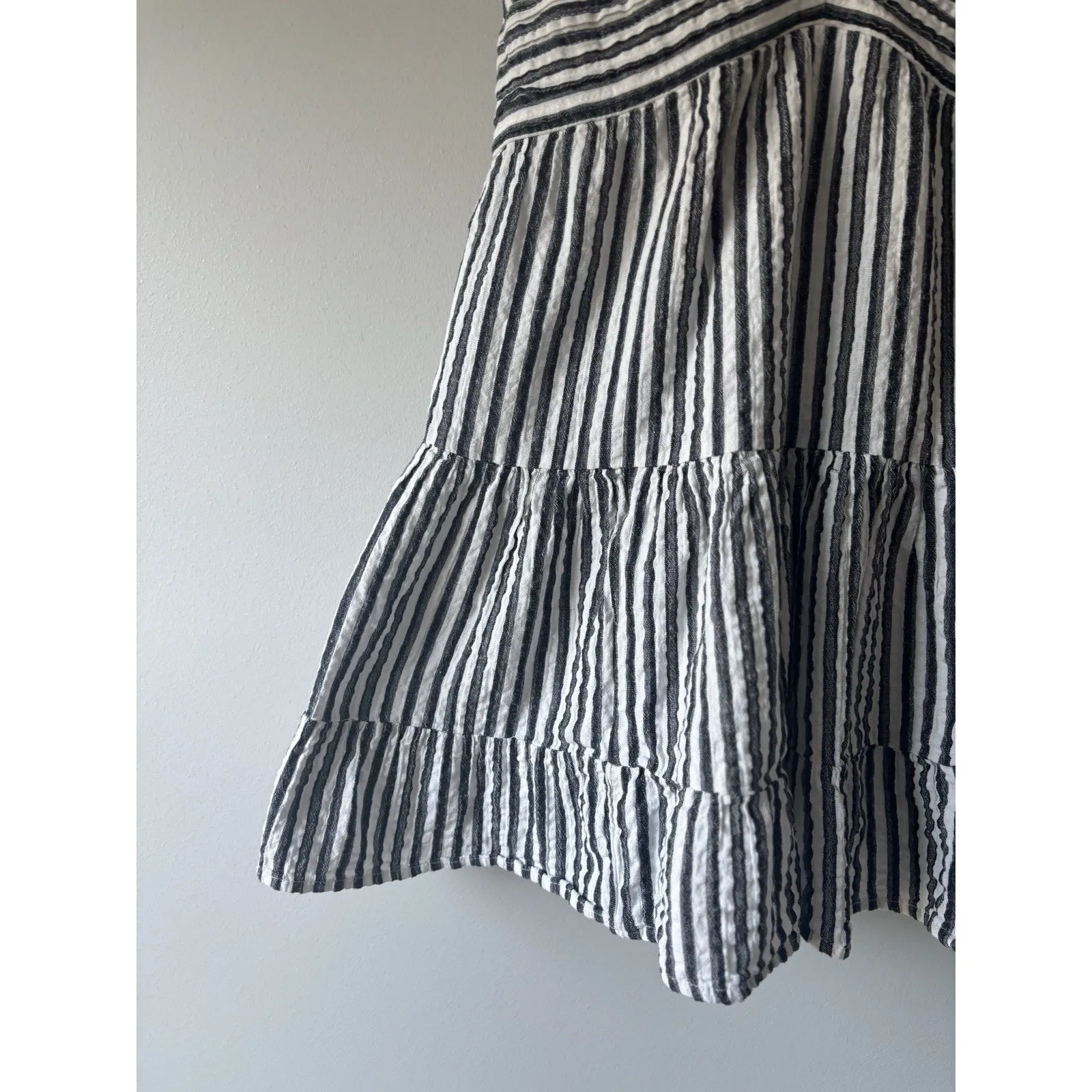 American Eagle Outfitters Striped Strappy‎ Babydoll Mini Dress Linen Size Small White - Image 7