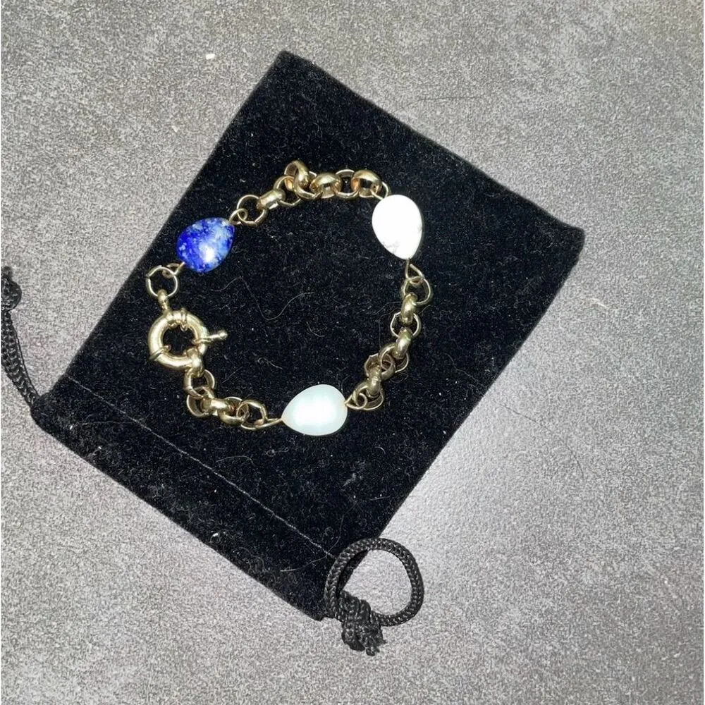 Nordstrom Elegant Gold Chain Bracelet with Lapis and Moonstone Teardrop Stones - Image 3