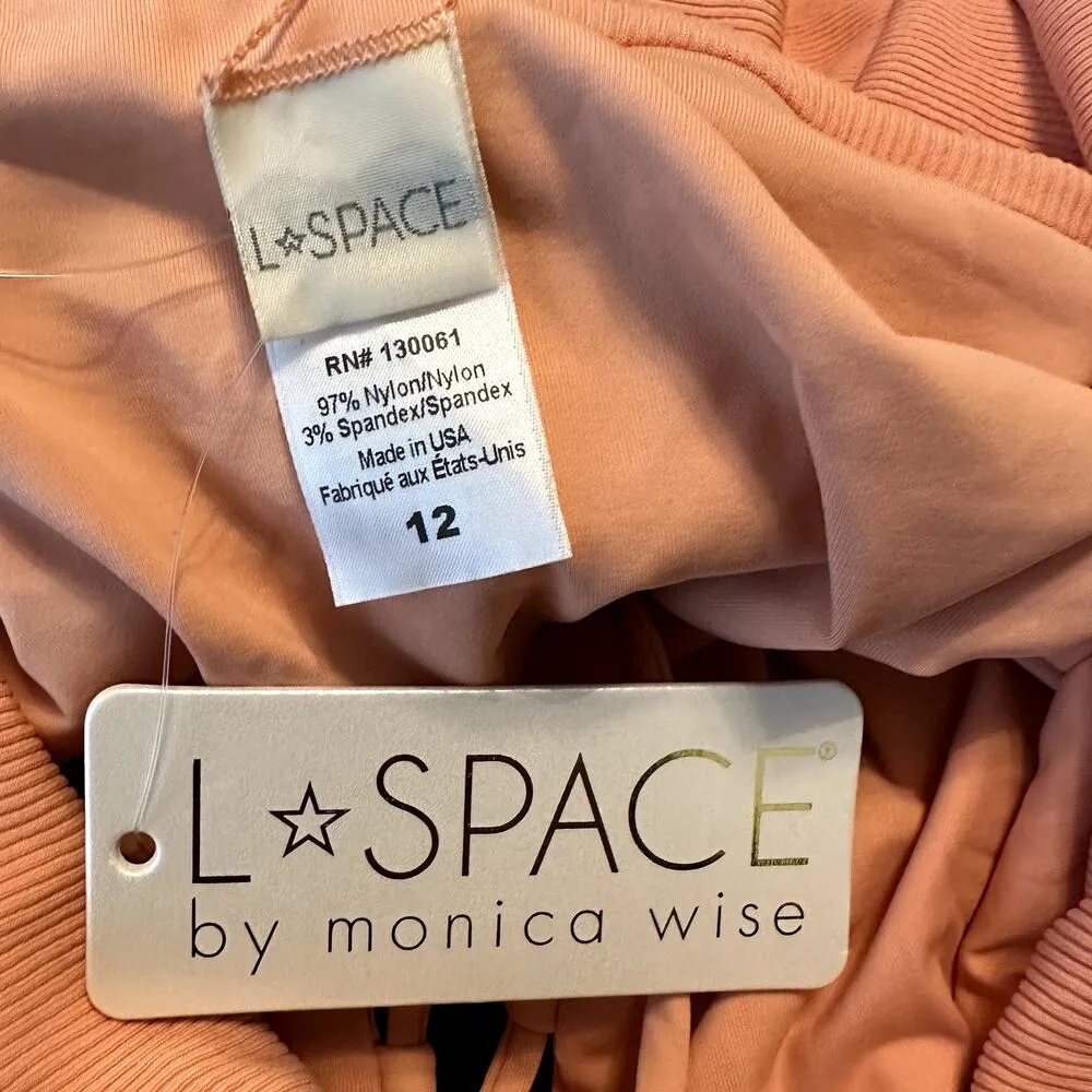 L Space Anja Off Shoulder Lace Up One Piece Swimsuit Tropical Peach 12 NWT - Image 4