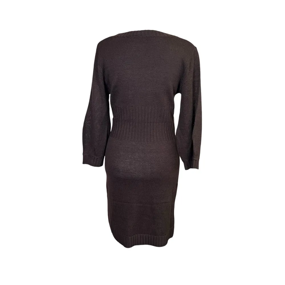 VTG Y2K Stevie & Lindsay Knit Sweater Dress Brown Acrylic Pocket Tunic Sz Small - Image 7