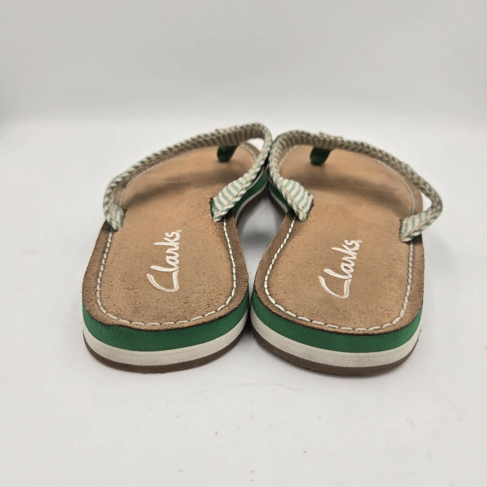 Clarks Sandals Womens 5 M Flo Cherrymore Slip On Thong Flip Flops Green White - Image 5