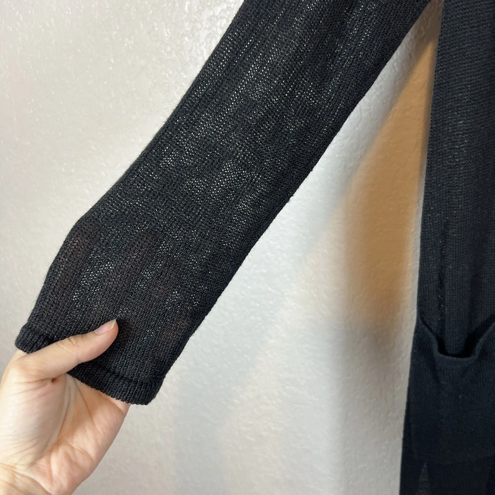 J Jill Womens Linen Blend Duster Cardigan XS Open Front Black Capsule Loose Knit - Image 5