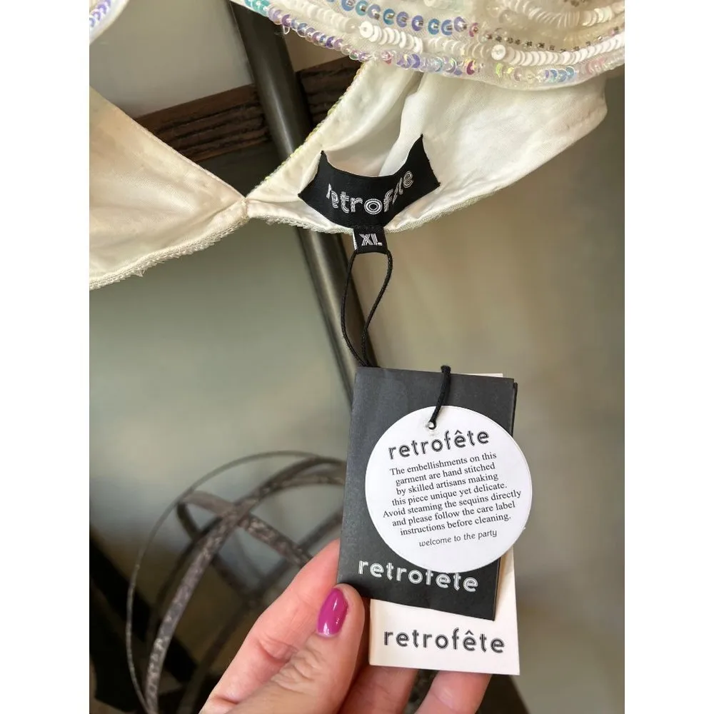 Retrofete Magda Irredescent Sequin Crop White Pearl Womens XL - Image 13