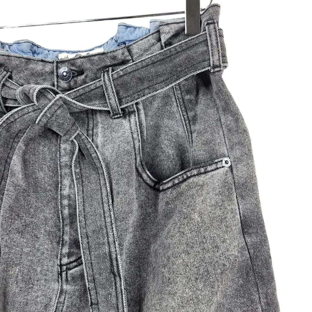 We The Free East of Eden Frayed Denim High Waisted Paper Bag Mini Skirt in Black - Image 9