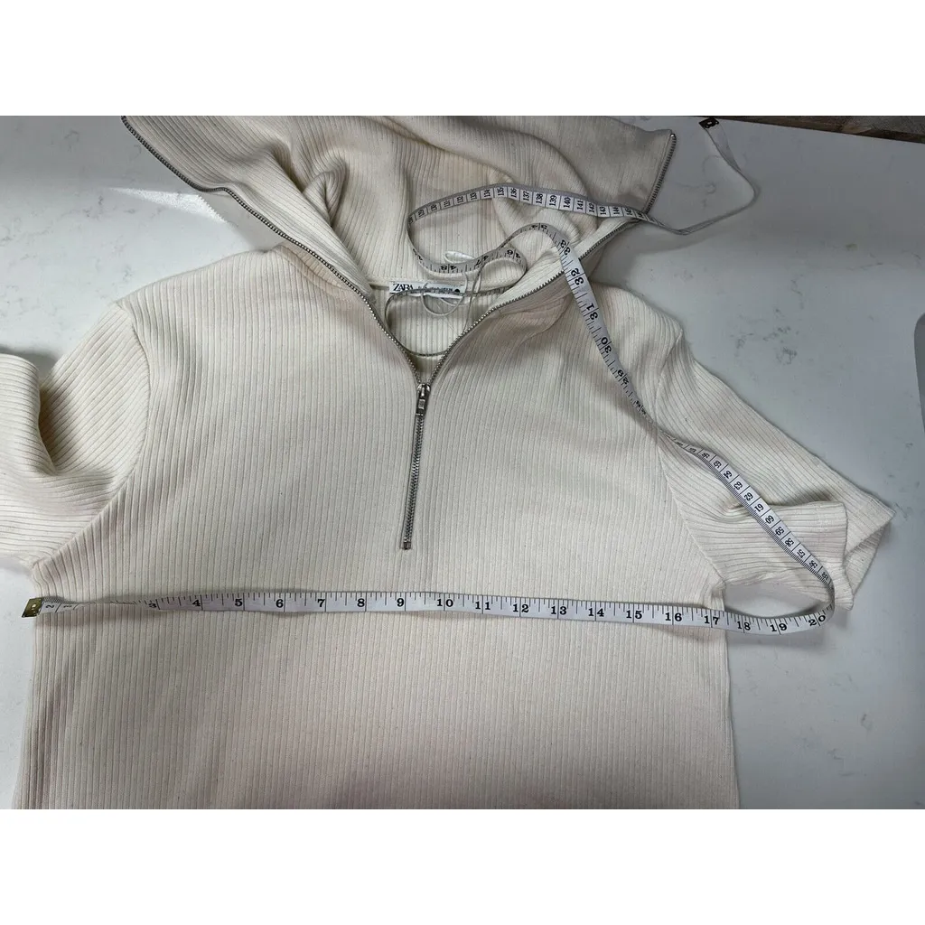 Zara mini t-shirt dress high collar rib knit ivory cream new casual Sz S - Image 7