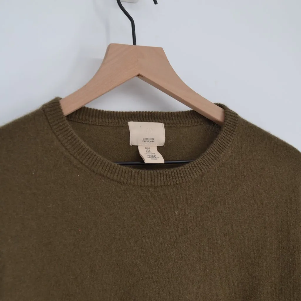 H&M 100% Cashmere Crewneck Sweater Green Fine Knit Pullover Jumper Women's S - Image 3
