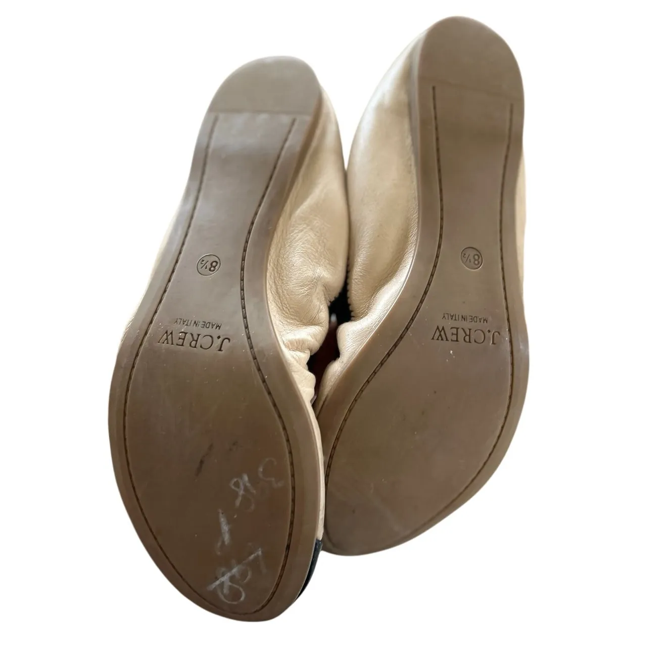 J.Crew Nude Leather Black Trim Cap Toe Slip On Elastic Flats - Image 5