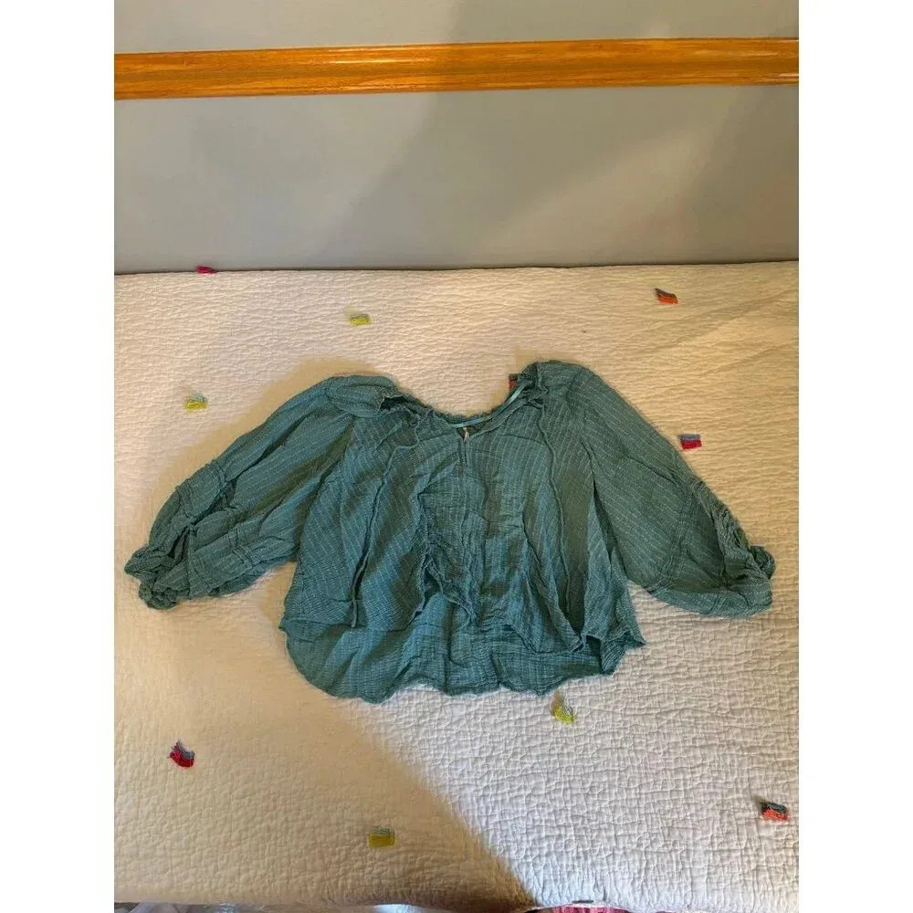 Free people blue out of town blouse top small - Image 2