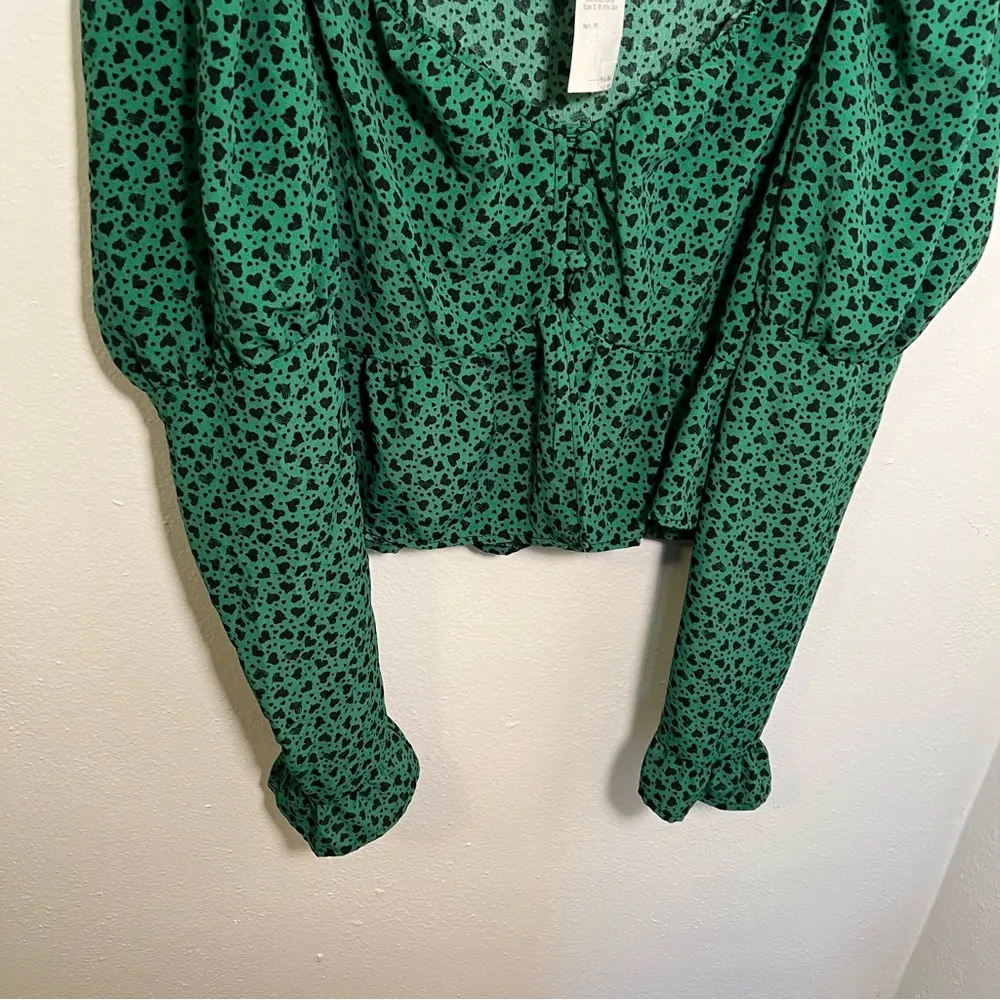 Topshop Heart Print Tea Blouse Mid Green - Image 7