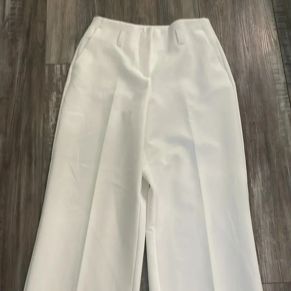 ZARA Cuffed Wide Leg Work Pants with Pockets - White - Small - Image 3
