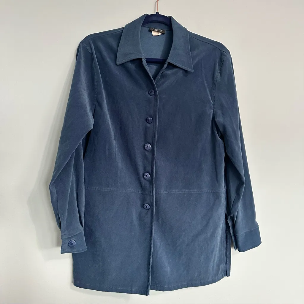 Vintage Spago Velvet Blue Suede Button Down Jacket 10 Medium - Image 3