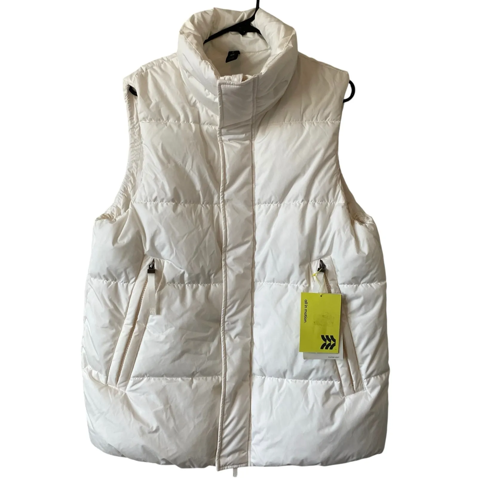 NEW ALL IN MOTION Women's Puffer Vest White Large Zip Front & Snap Closure - Image 3