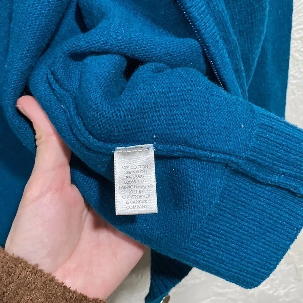 Christopher & Banks teal beaded zip up sweater size large - Image 5