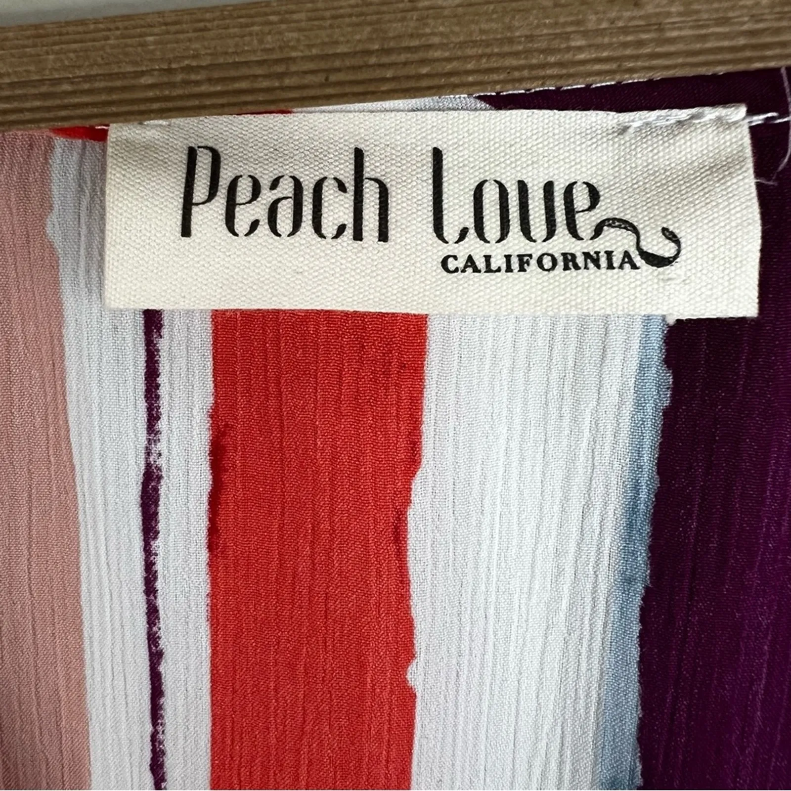 Peach Love California Crop Top Womens M Multicolor Striped Bell Sleeve Knot Boho - Image 5