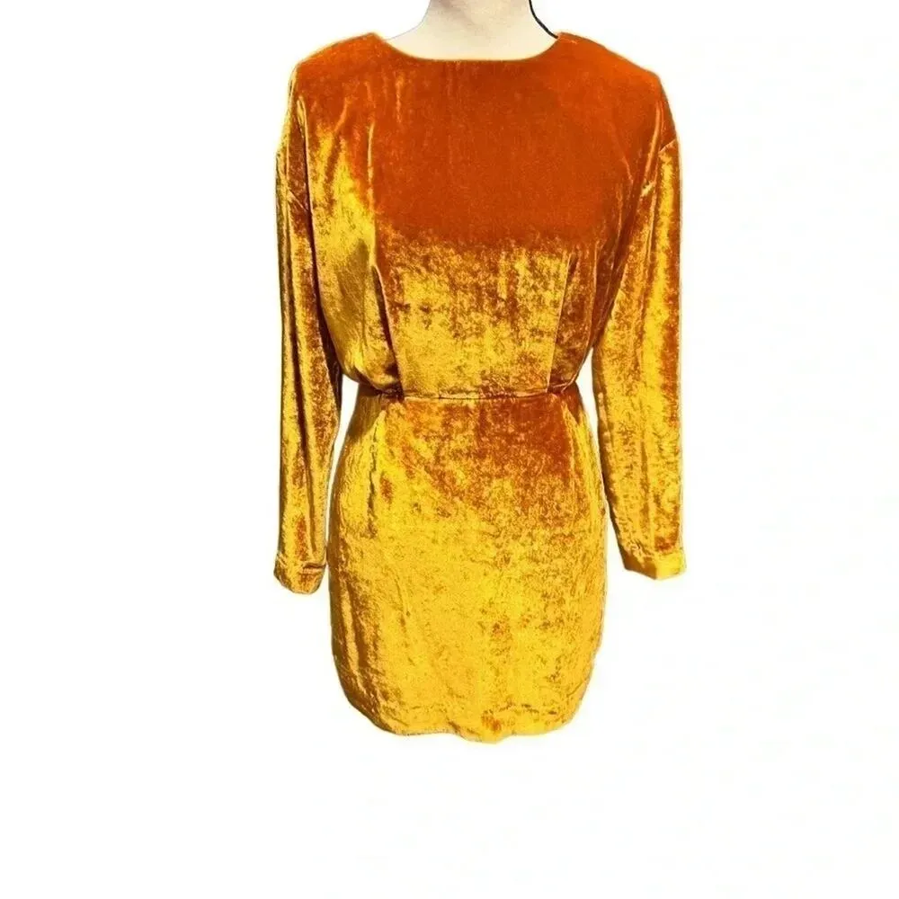 & Other Stories Golden Yellow Velvet Mini Dress Open Back Size 4 - Image 3