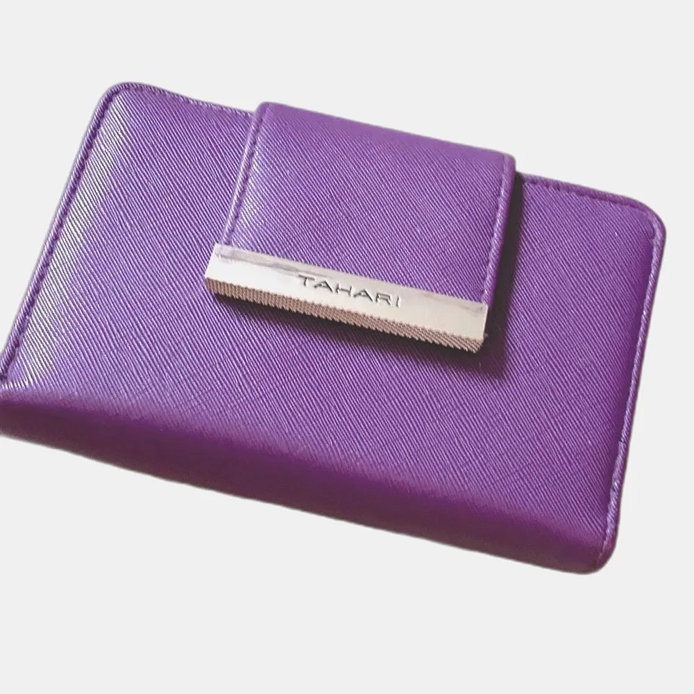 TAHARI Bifold Wallet Zip Around Purple Faux Leather ID Protector Snap Classic - Image 1