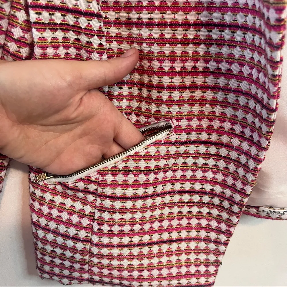 Halogen Pink Tweed Cotton Cropped Tribal Moto Blazer - Image 7