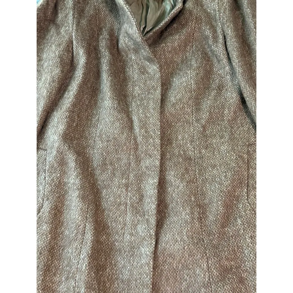Zara Basics Wool Mohair Blend Camel Long Coat Hidden Button Puff Shoulder Medium Brown - Image 6