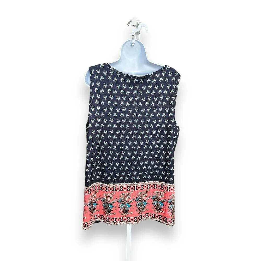 New Bloomchic Bandana Print Round Neck Tank Top Navy Pink Floral Pintuck 14/16 - Image 2