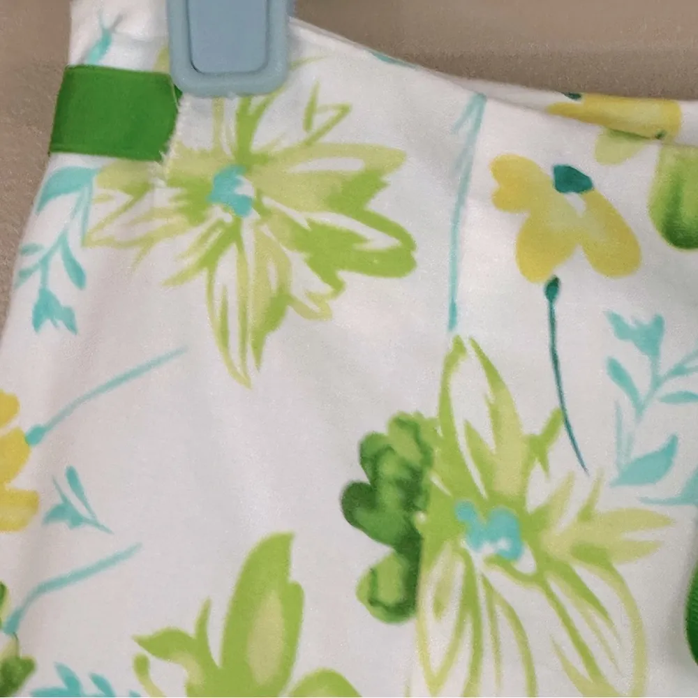 Y2K Body Central Green Yellow Floral Ribbon Tie Waist Sequin Lace Trim Skirt M - Image 3