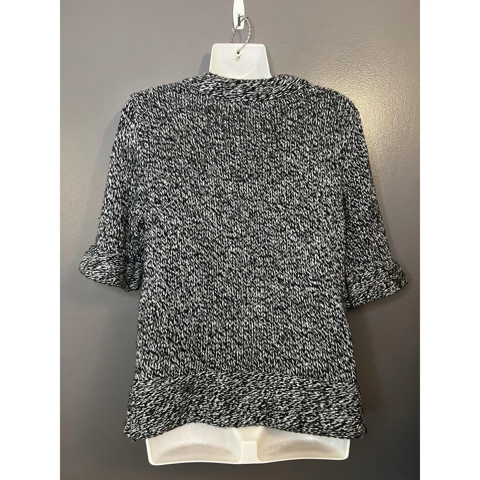 Dressbarn Sweater Womens Medium Black White Marled Short Sleeve Cardigan Knit - Image 4
