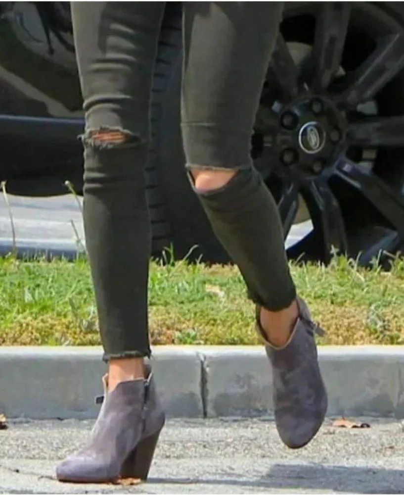 Rag & Bone MARGOT Granite Gray Suede Heeled Ankle Boots Size 38 Western Booties - Image 2