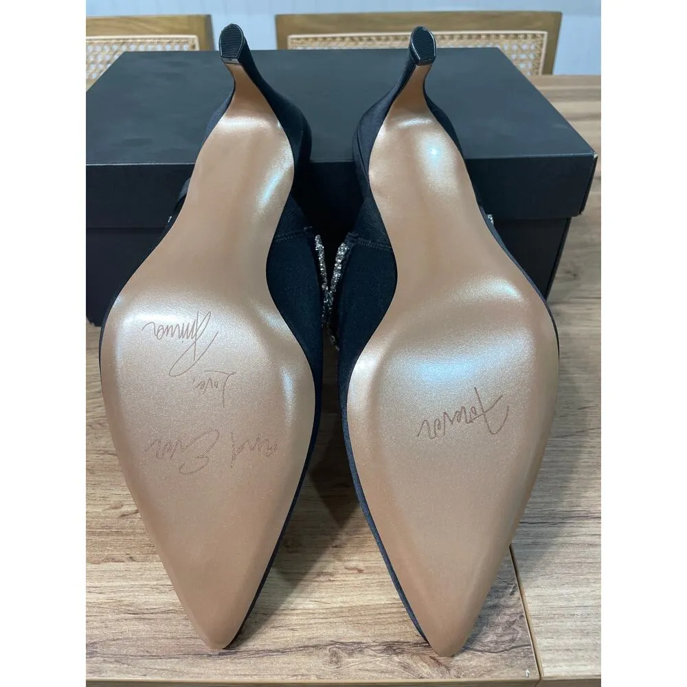 Pnina Tornai 4 Naturalizer Liefde Satin Rhinestone Mules Black Size 9.5 Wide NIB - Image 10