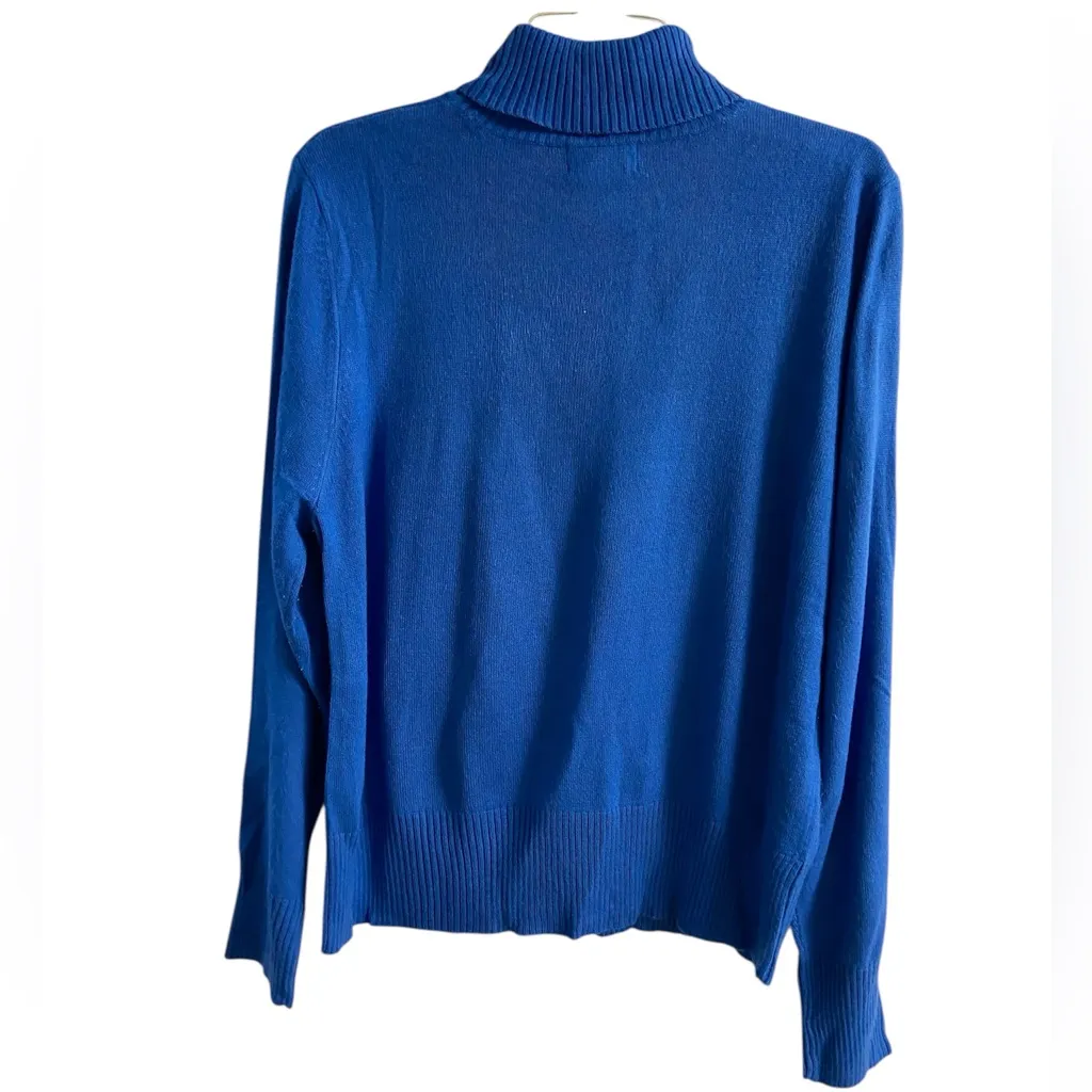 Oscar de la Renta VTG turtleneck sweater royal blue embroidered beaded XL - Image 3