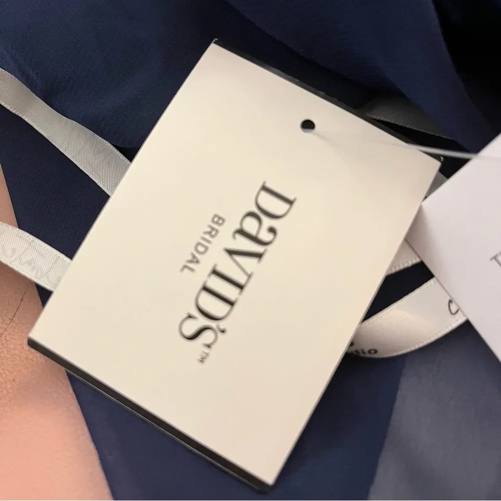 Celebrate by DB Studio High Neck Pleated Chiffon Gown Keyhole Front Marine 8 Blue - Image 4