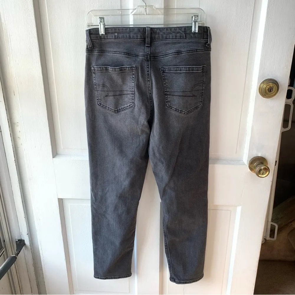 Mom High Rise Straight Leg Distressed Ripped Grey Jeans, Size 8 - Image 6