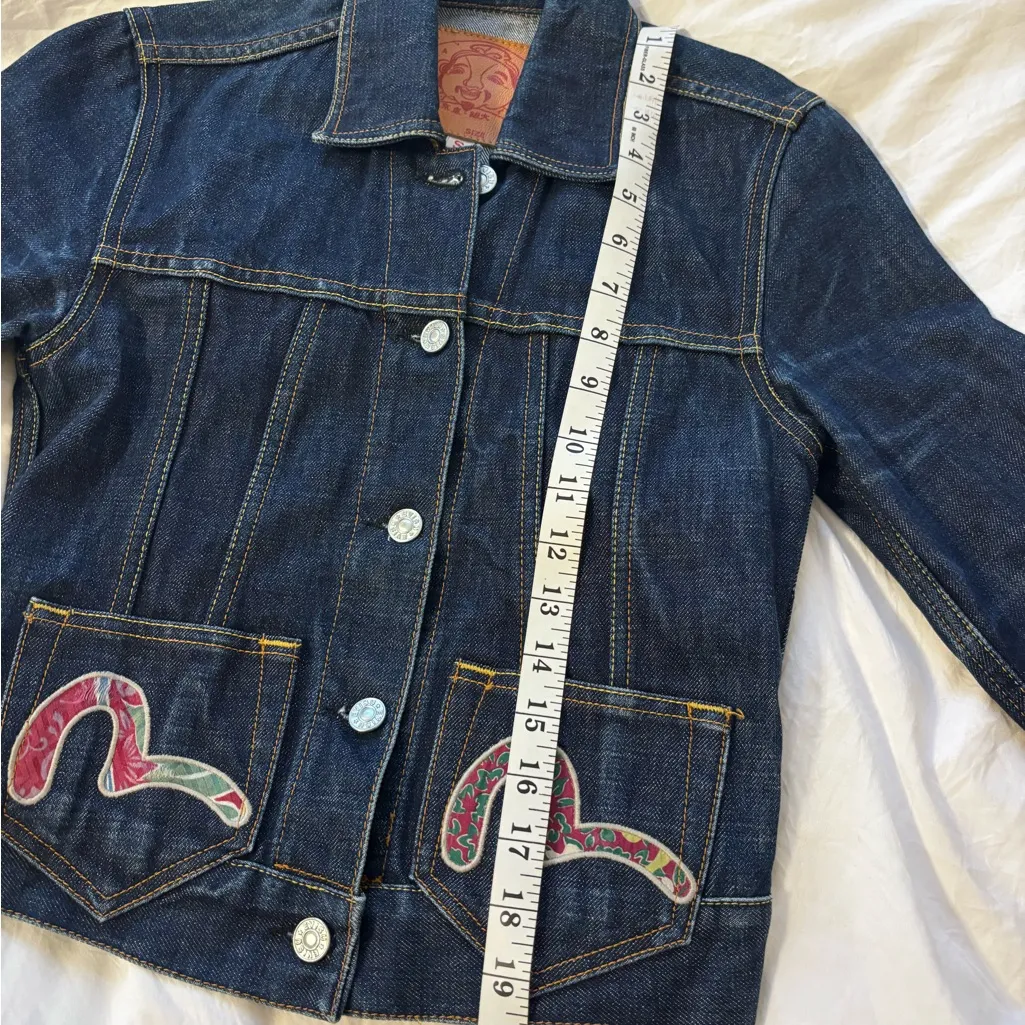 Evisu Denim Jacket with Pockets and Embroidered Accents Blue - Image 5