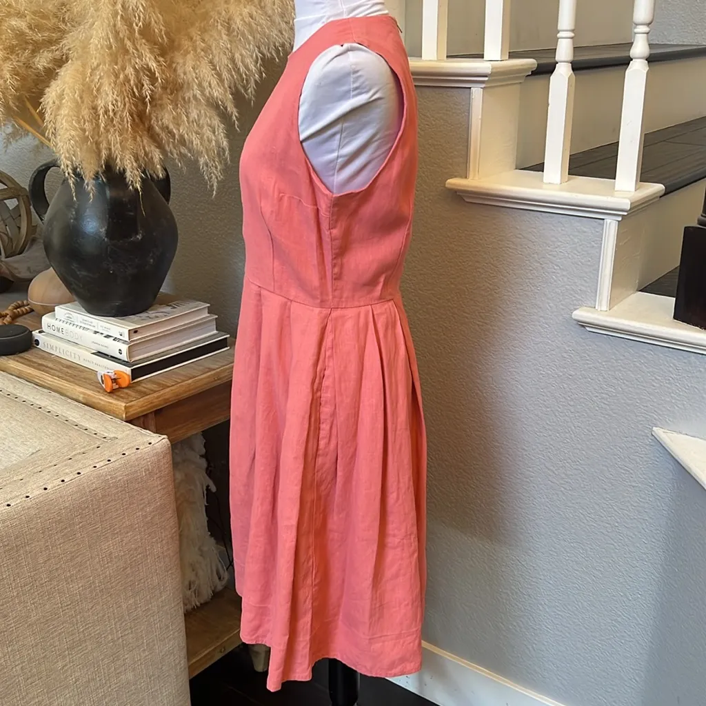 Gap Fit Flare Elegant Coral Sleeveless 100% Linen Dress Size 6 - Image 5