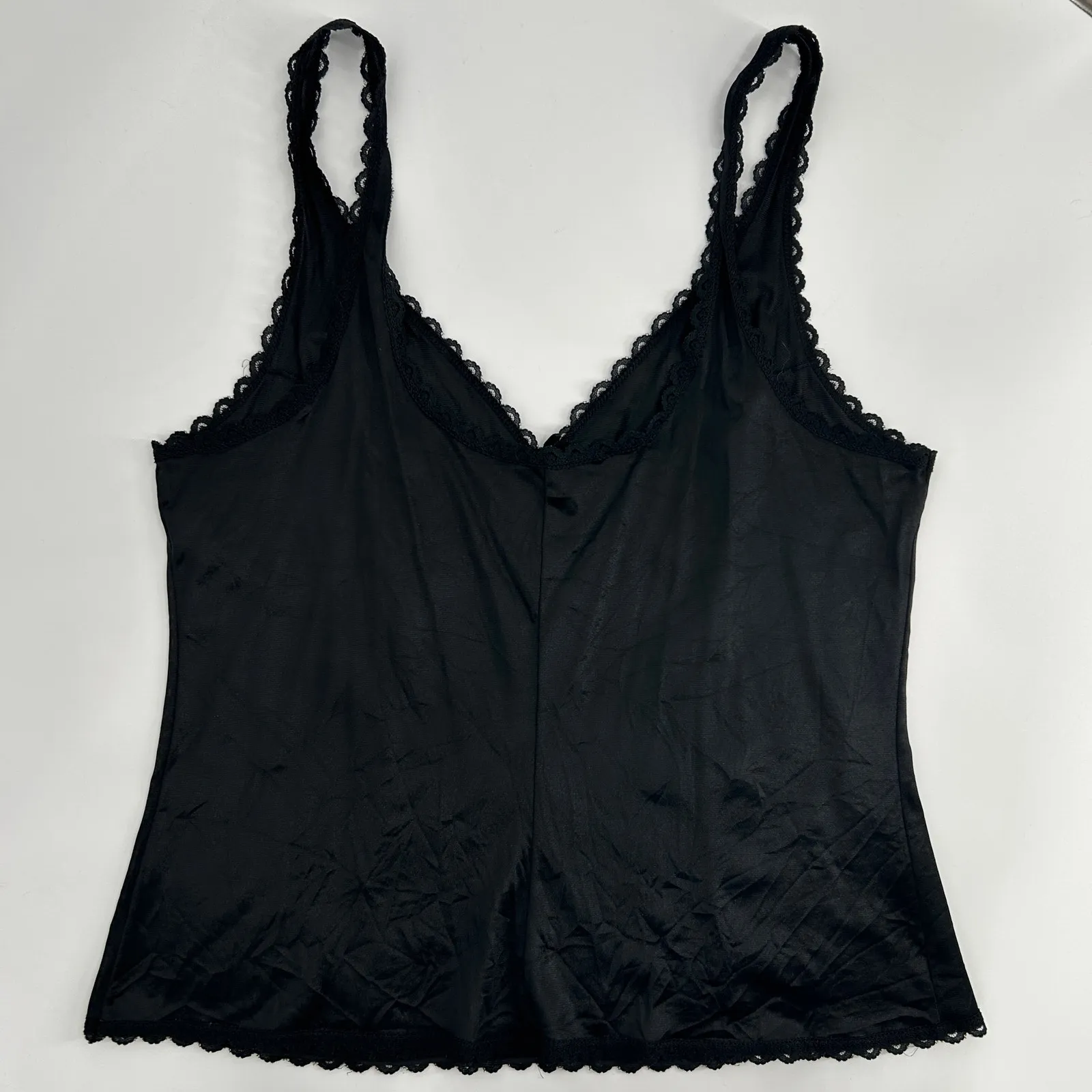 WARNERS Vintage Cami Women 36 Black Lace Trim Camisole Nylon Slip Top Undershirt - Image 4