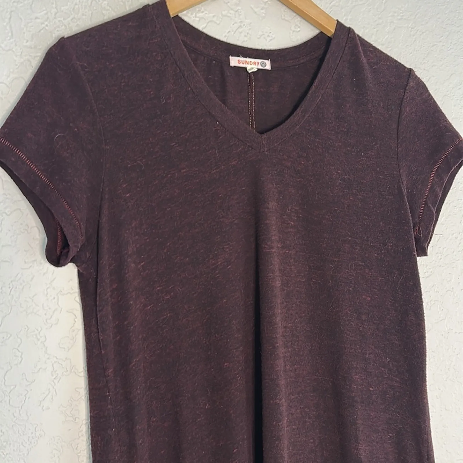 Sundry T-Shirt Dress Gold Seam Dark Purple Plum Soft Elevated Basic Medium Fall - Image 2
