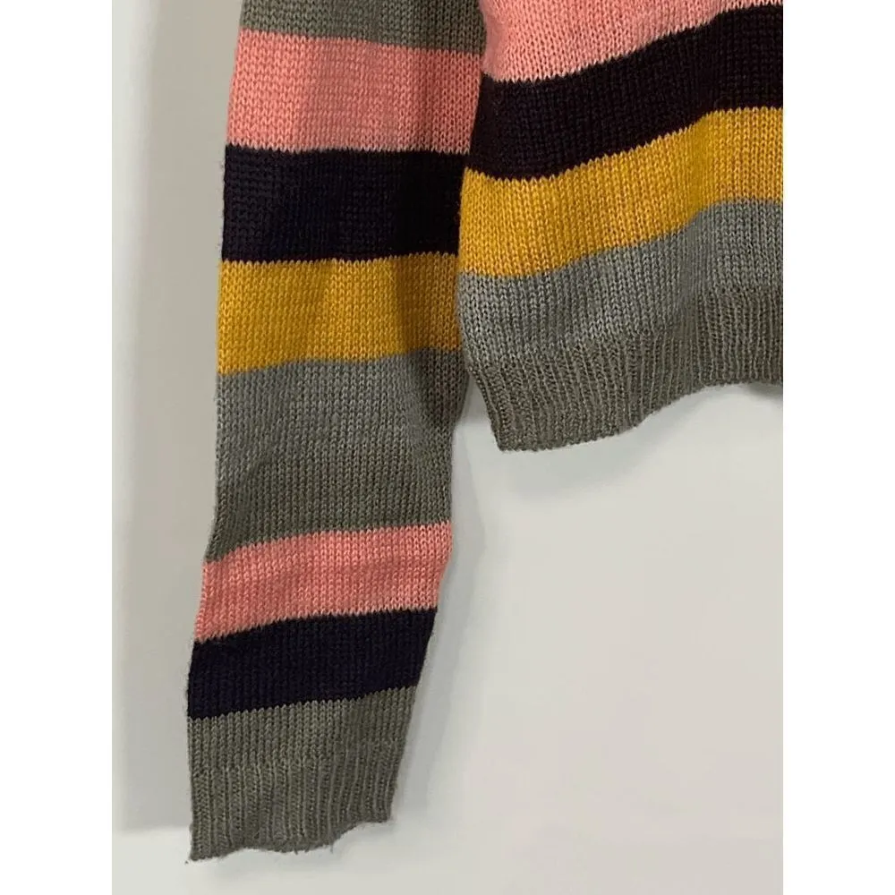 TIMING Women's Tight-Knit Multicolor Stripe Pullover Crop Sweater Size M - Image 3