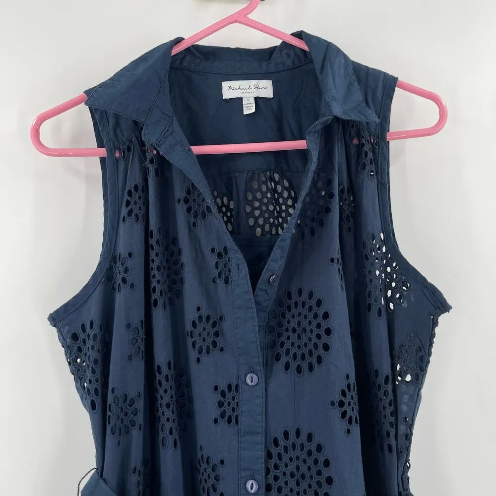 NEW MICHAEL STARS Dress Size Small Bernadette Navy Eyelet Cotton Shirtdress NWOT - Image 6