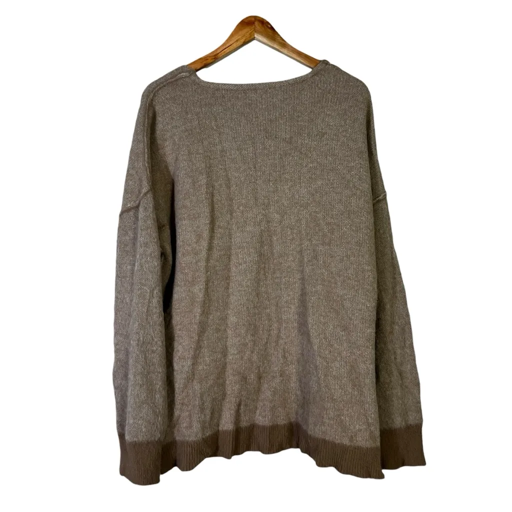 FOR THE REPUBLIC Oversized V-Neck Knit Sweater Womens L Brown Oversized Neutral - Image 6