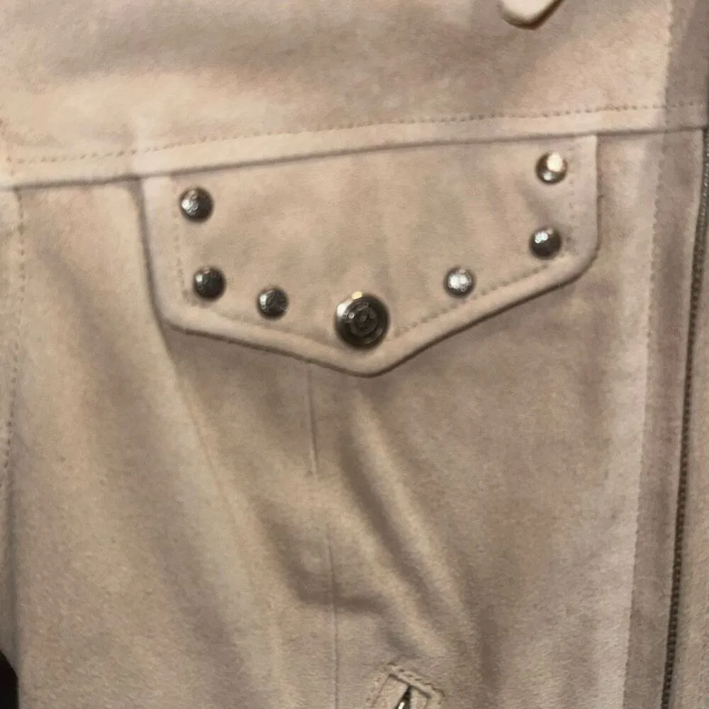 HARLEY DAVIDSON Cream SUEDE LEATHER CROP MOTORCYCLE RIDING JACKET Women's Size Tan Size M - Image 3