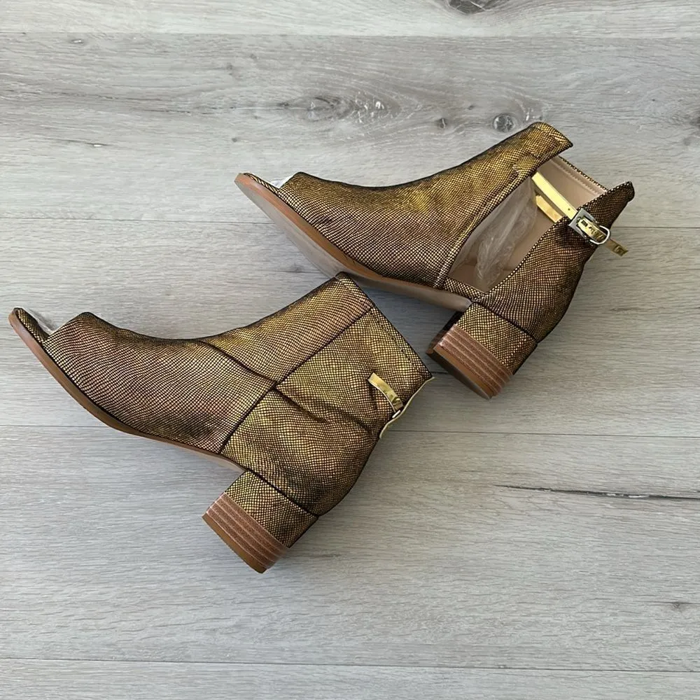 RJS Peep Open Toe Sandals Boot Cut Out Ankle Bootie Gold Sequins 10.5 EUC - Image 9