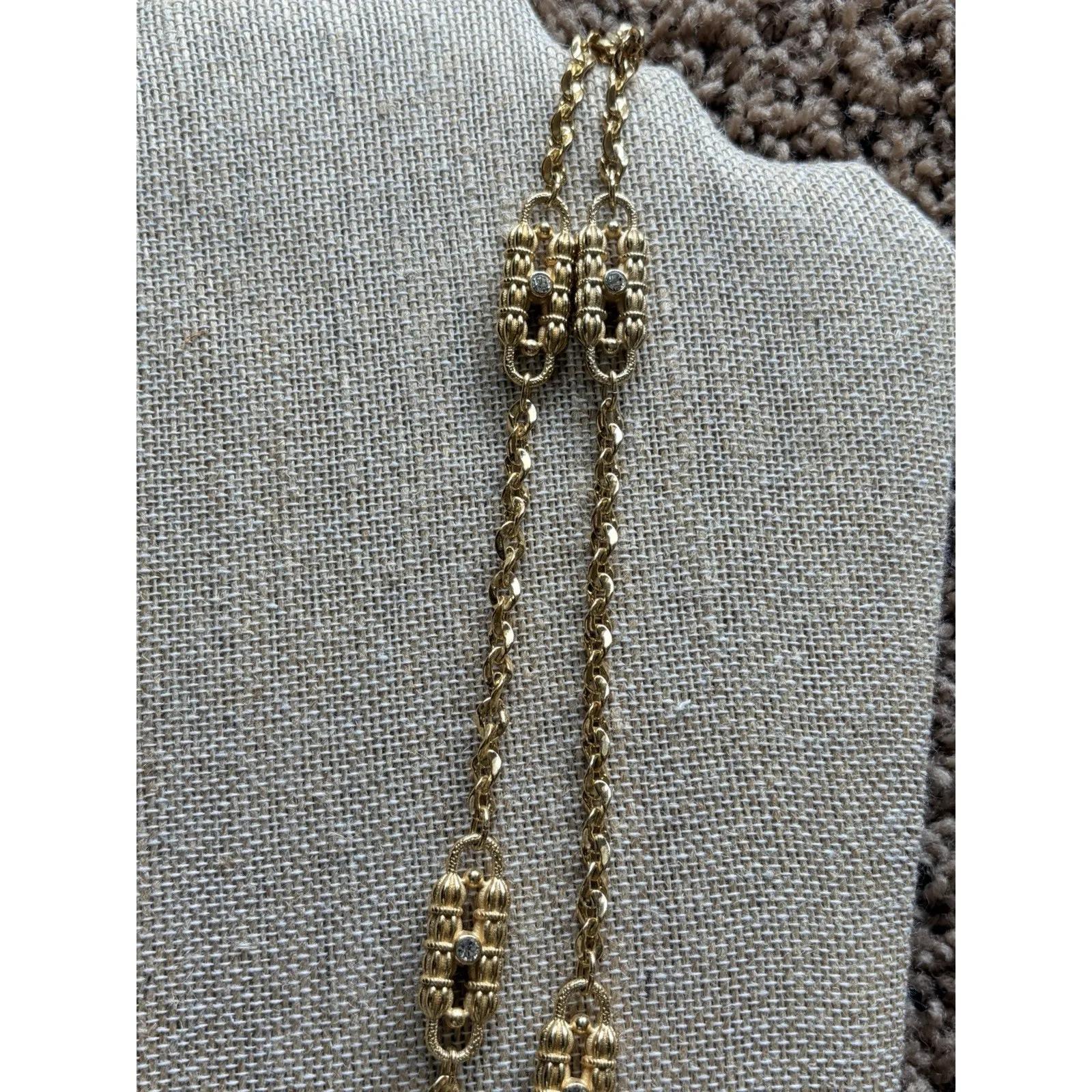Vintage VTG JBK Camrose Kross Jacqueline Kennedy Gold Tone CZ Paperclip Necklace - Image 5