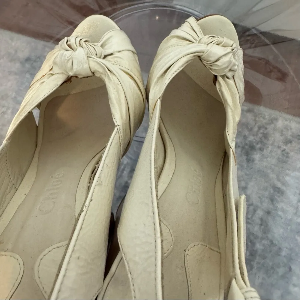 CHLOE Size US8 IT38 White Leather Chunky Heel Platform Sandals - Image 12