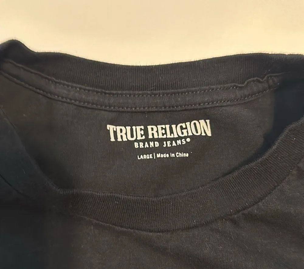 True Religion Black Large Rhinestone Grey Short Sleeve Womens Y2K - Image 6