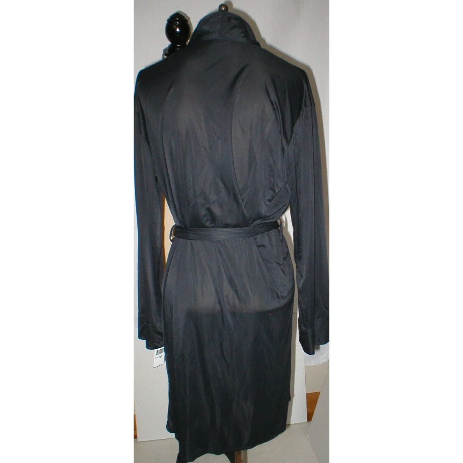 NWT New Designer Natori Short Wrap Robe Womens S Silky Sexy Belt Black Small - Image 3