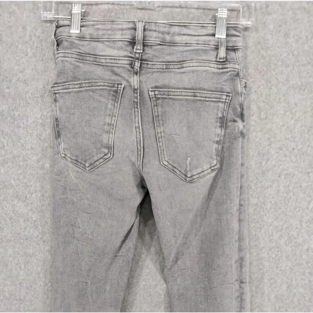 Zara Blk/Gry Wash Distressed Skinny Tapered Frayed Denim Jeans Women's S B25 (1) - Image 9